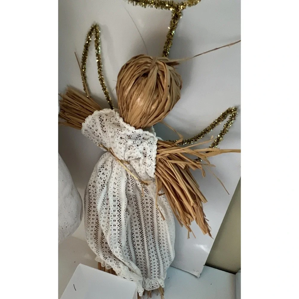 Vintage Primitive Angel Collection Lot Christmas Decor Folk Art Cloth Wood Straw